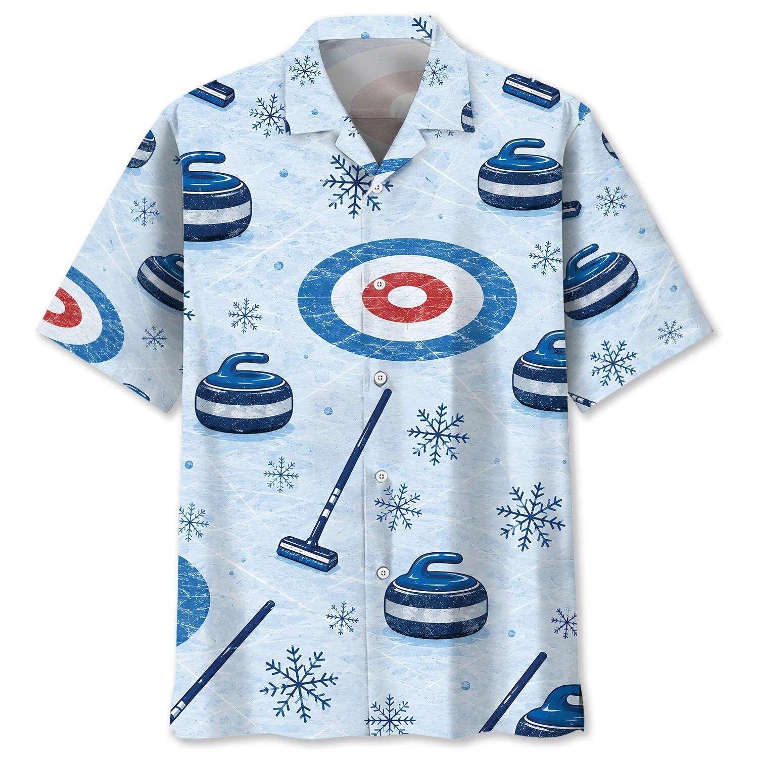Curling Sport Blue Snowflakes Ice Pattern Hawaiian Shirt
