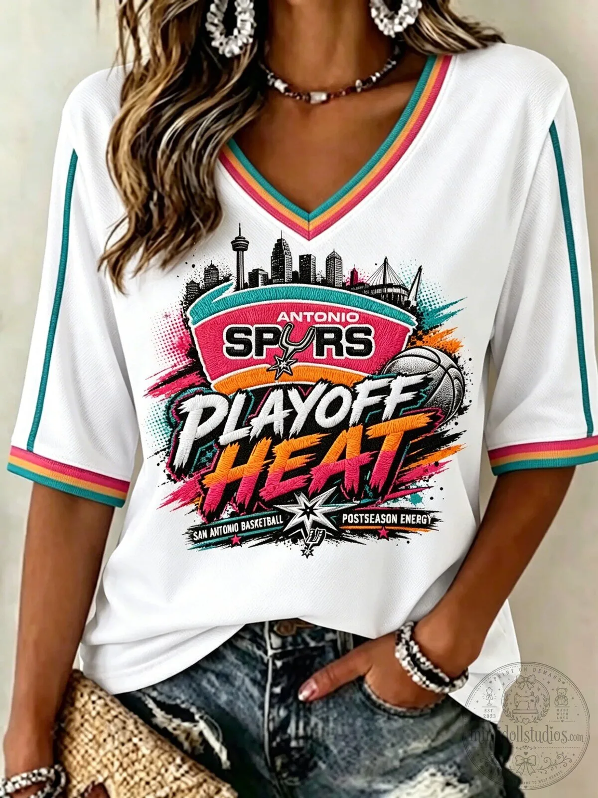 San Antonio Spurs Playoff Heat Basketball Fan Shirt for Women