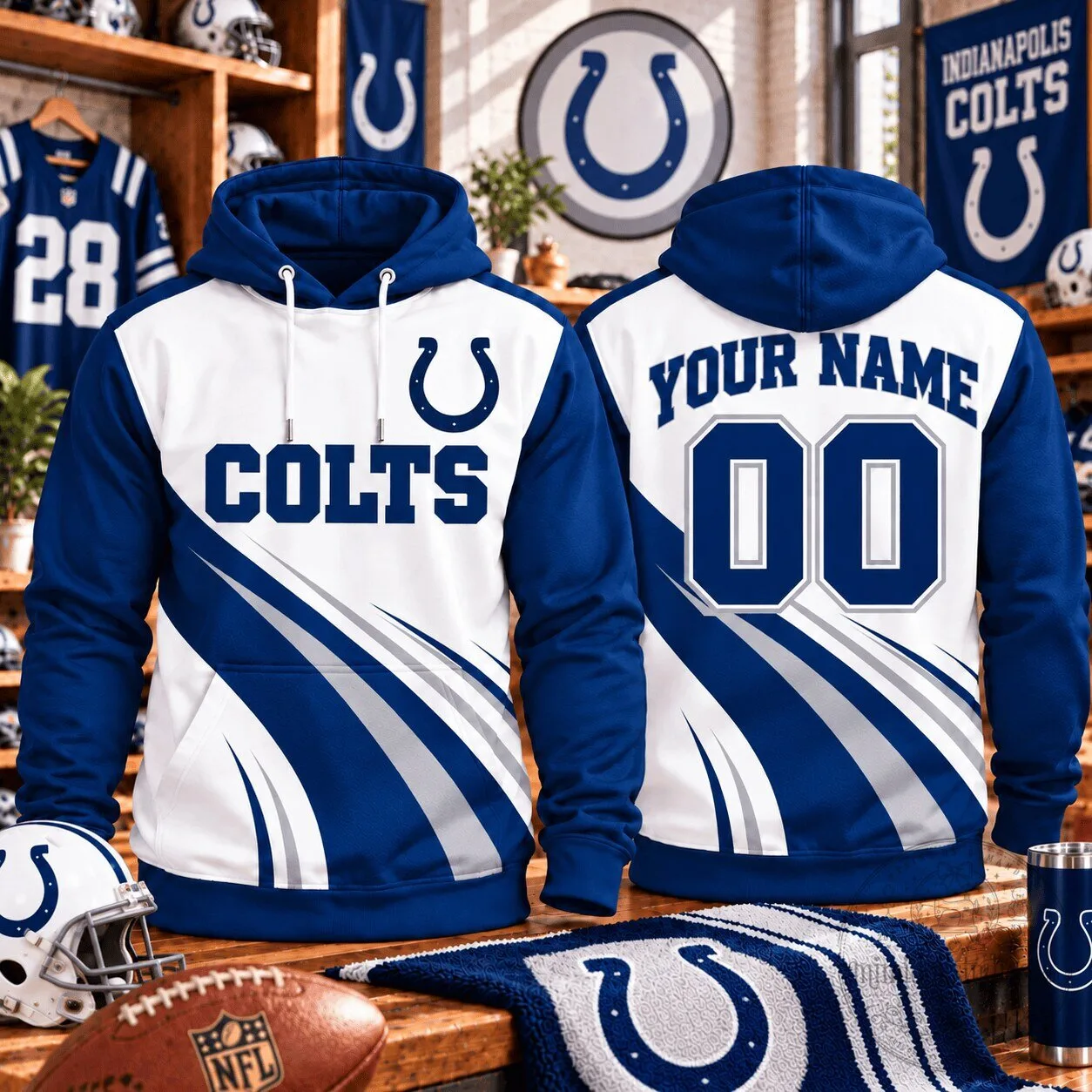 Indianapolis Colts Custom Name And Number Football Team Fan Hoodie