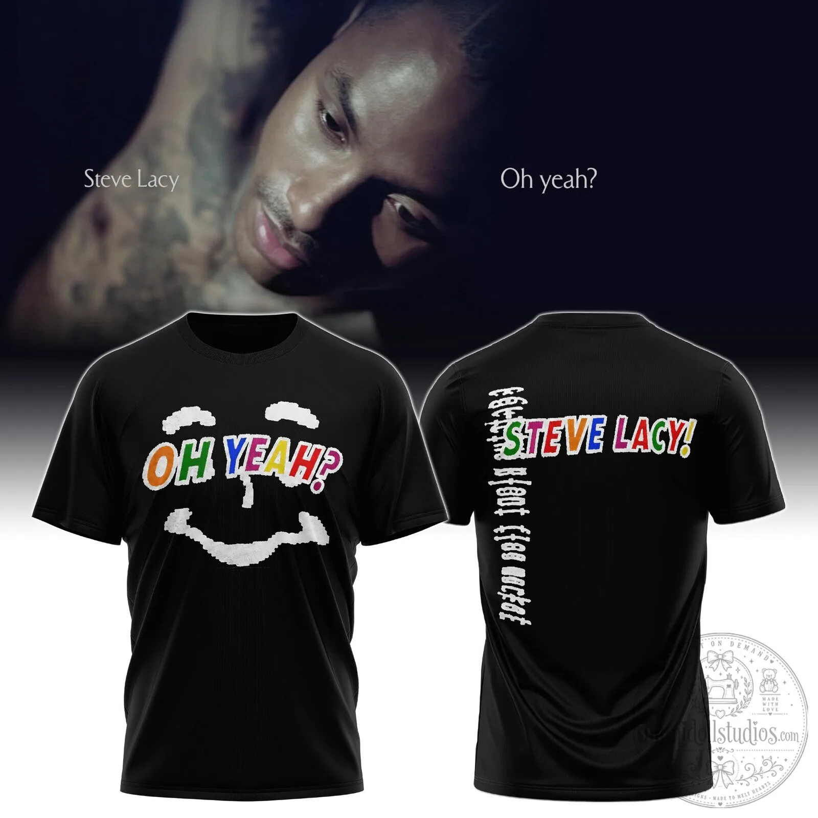 Steve Lacy Oh Yeah Tour Black Pixel Smile Face T-Shirt