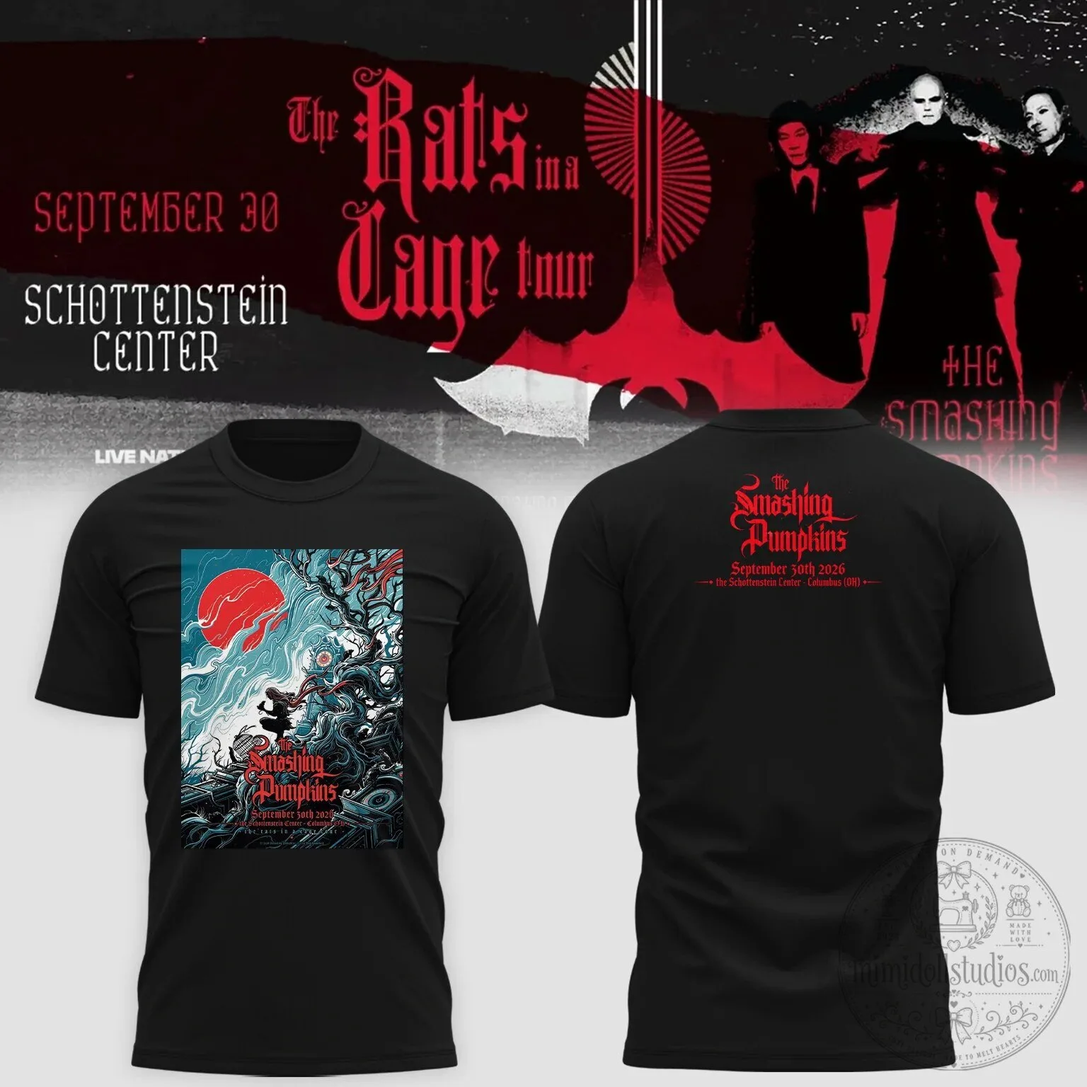 Black T-Shirt Featuring The Smashing Pumpkins Rats in a Cage Tour Concert Poster 6 Black T-Shirt Featuring The Smashing Pumpkins Rats in a Cage Tour Concert Poster