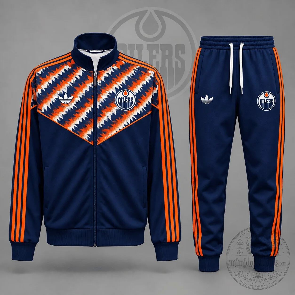 Edmonton Oilers National Hockey League Heritage Chevron Track Jacket and Jogger Set