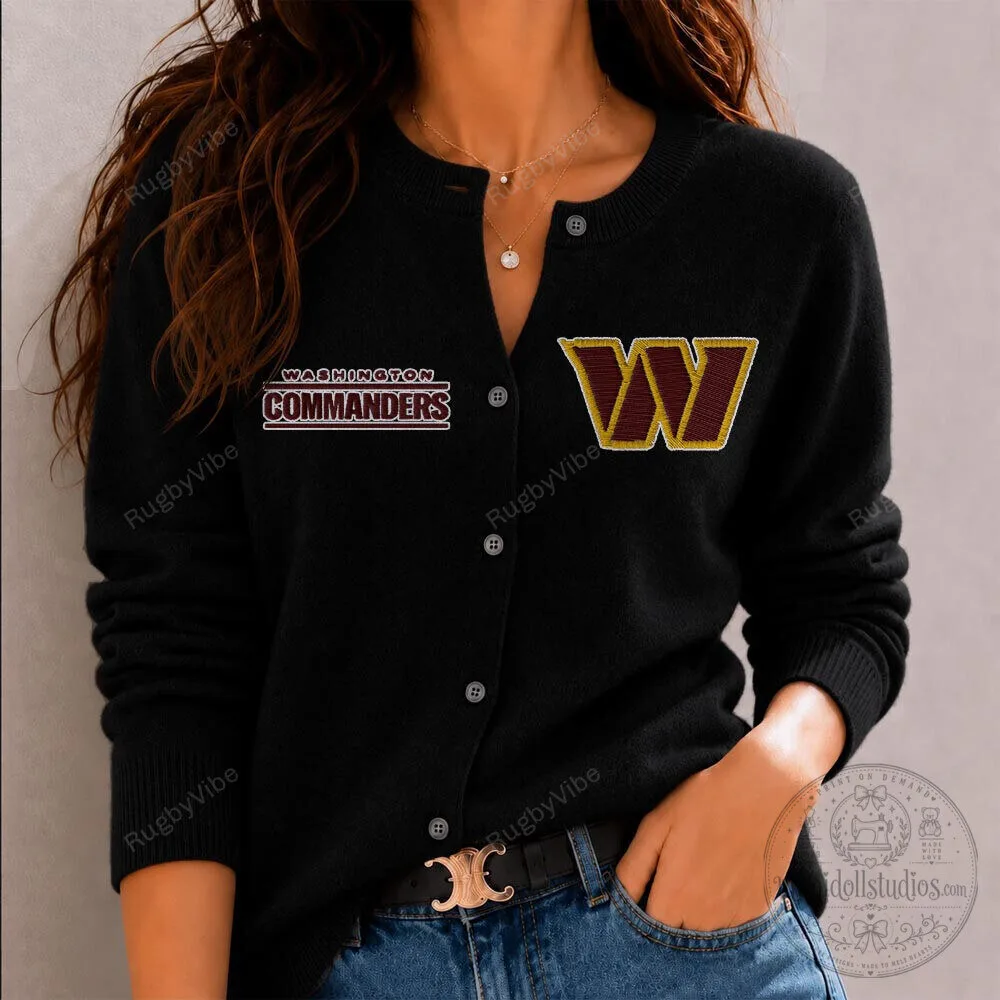 Washington Commanders Football Team Logo Embroidered Black Cardigan Sweater 4 Washington Commanders Football Team Logo Embroidered Black Cardigan Sweater