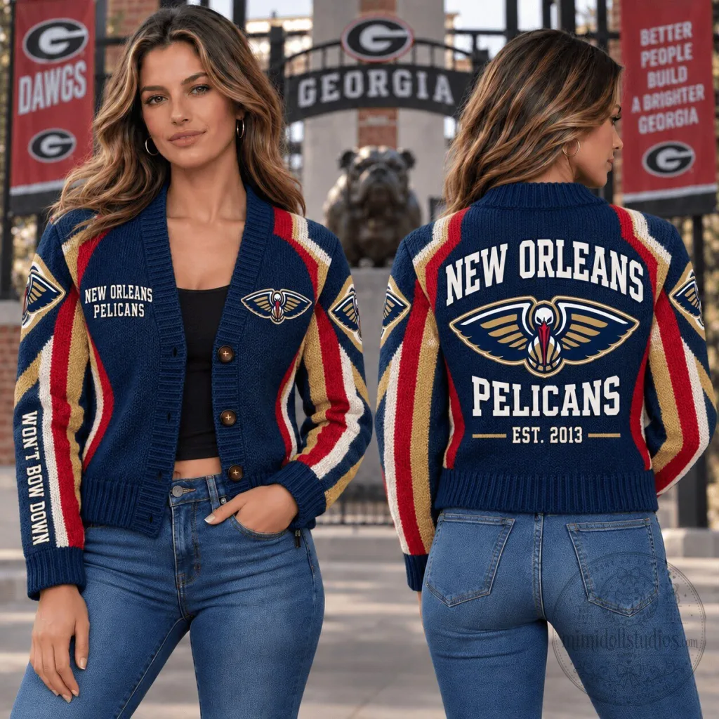 New Orleans Pelicans NBA Team Logo Knit Cardigan Sweater New Orleans Pelicans NBA Team Logo Knit Cardigan Sweater