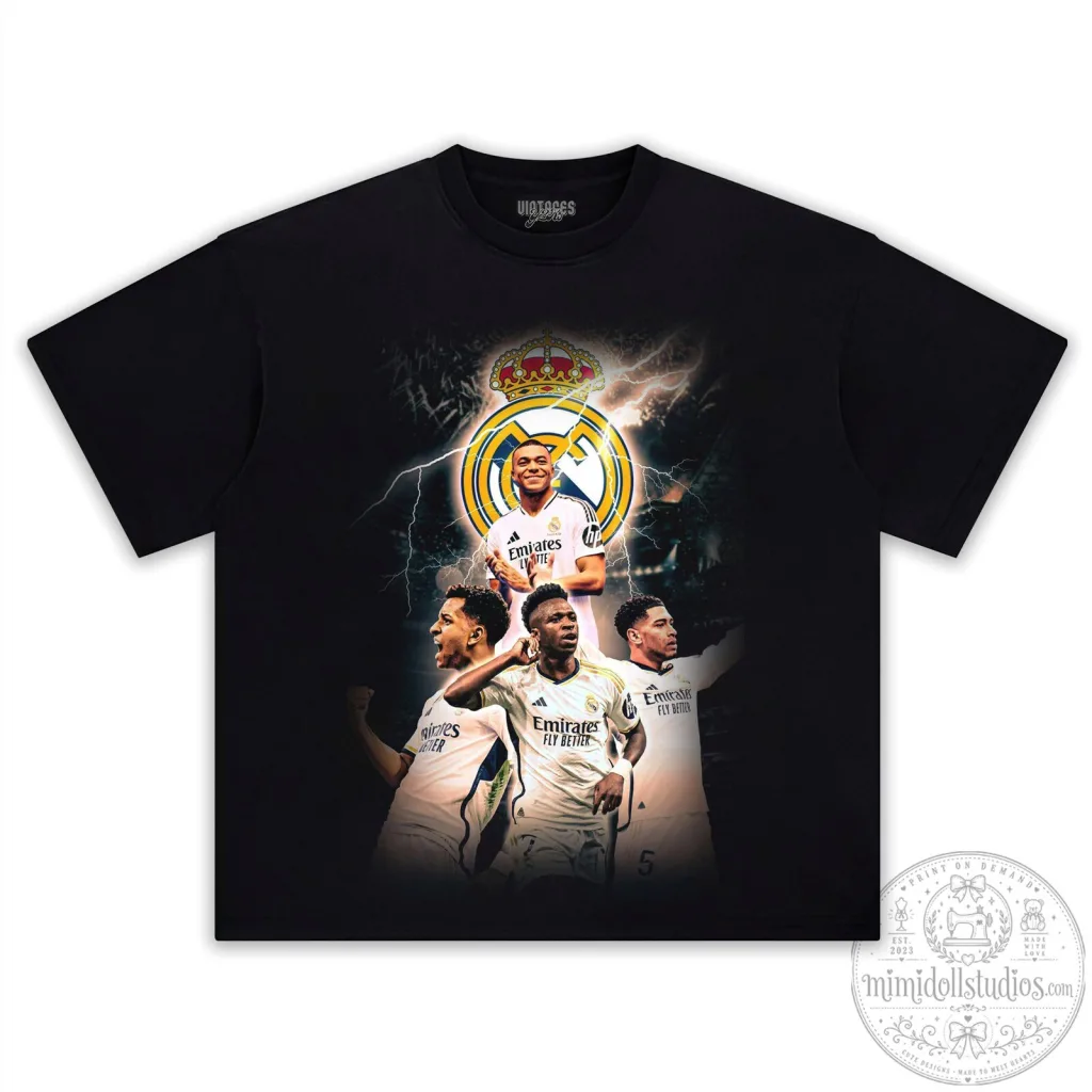 Real Madrid Football Club Players Team Black Graphic T-Shirt Real Madrid Football Club Players Team Black Graphic T-Shirt