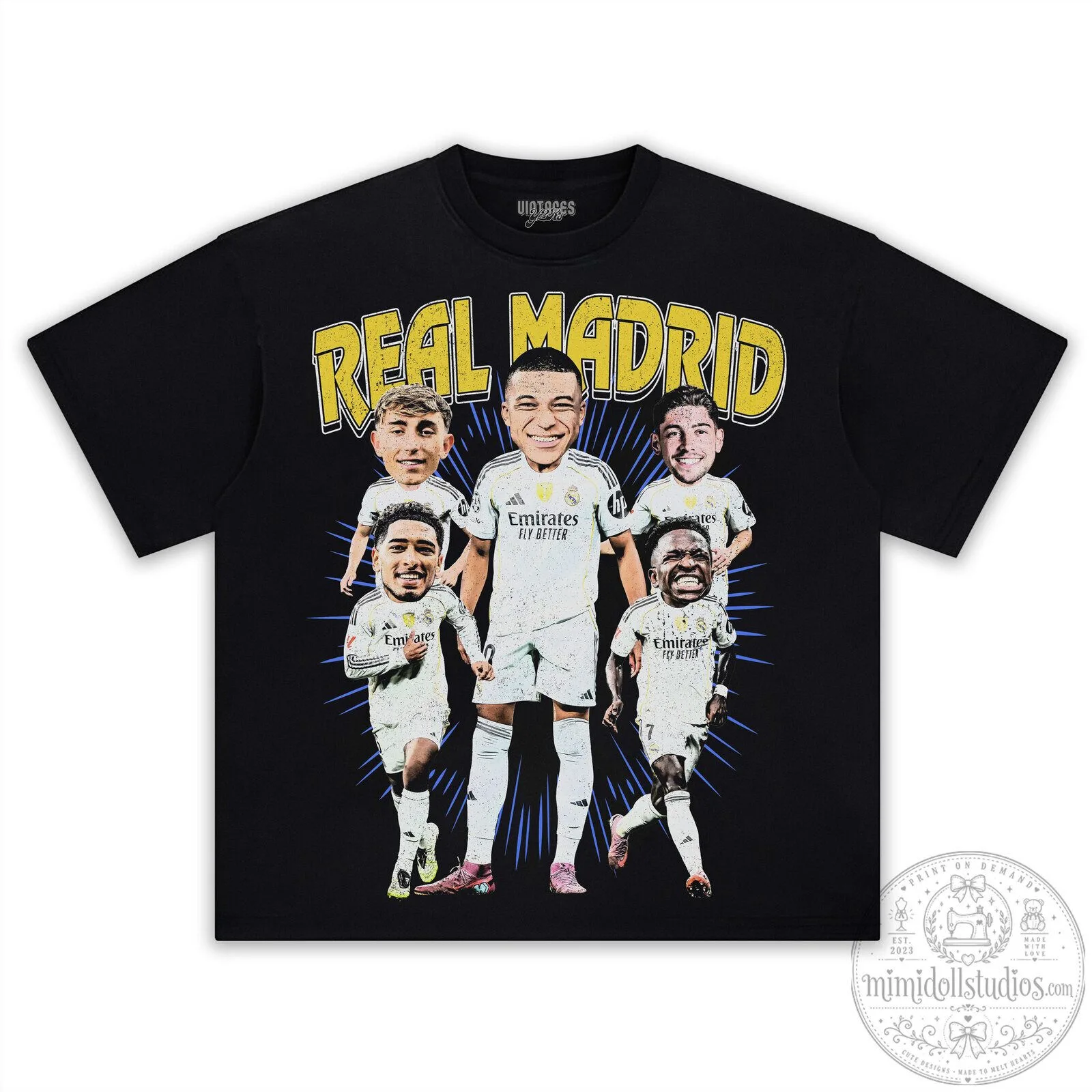 Real Madrid Football Club Caricature Players Black Graphic T-Shirt 28 Real Madrid Football Club Caricature Players Black Graphic T-Shirt