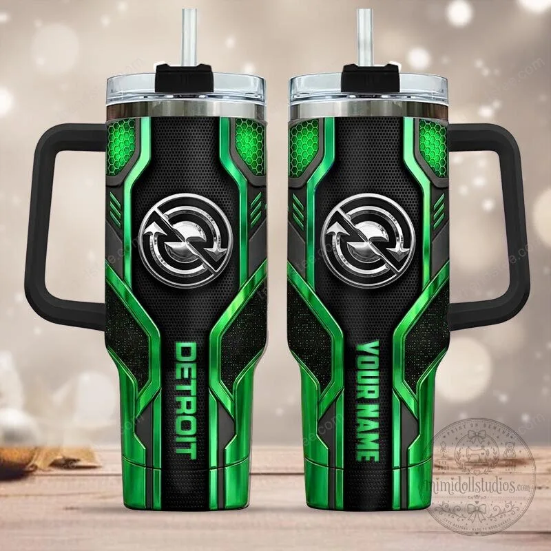 Detroit Diesel Engine Personalized Green Black Tumbler with Handle