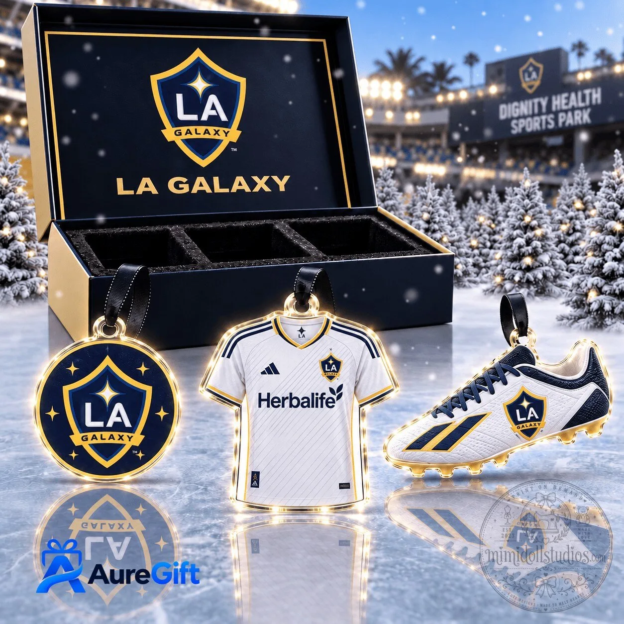 LA Galaxy Major League Soccer Christmas Tree Ornament Set