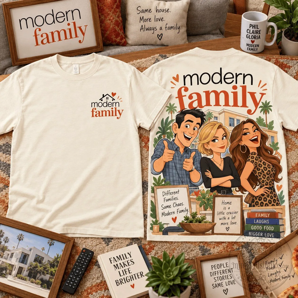 Modern Family Television Show Crazy Family Love Cream T-Shirt 2 Modern Family Television Show Crazy Family Love Cream T-Shirt