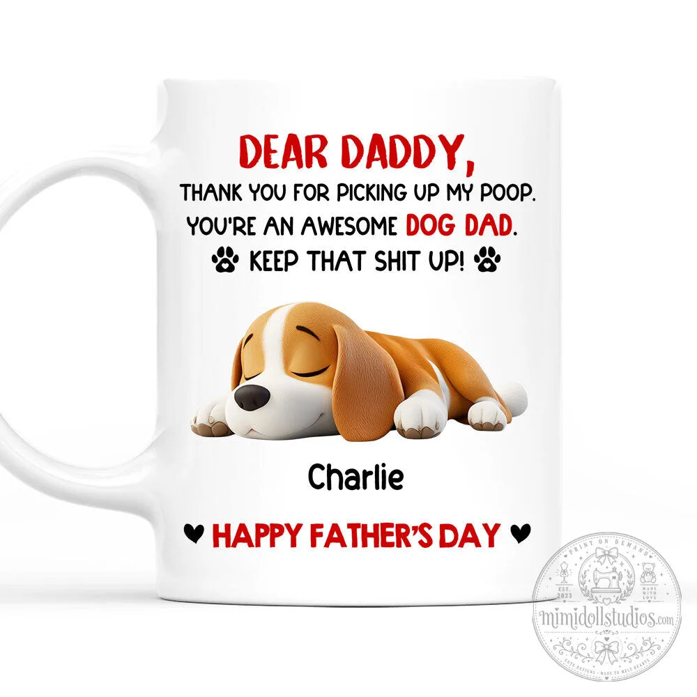 Awesome Dog Dad Personalized Coffee Mug with Sleeping Beagle Puppy Design