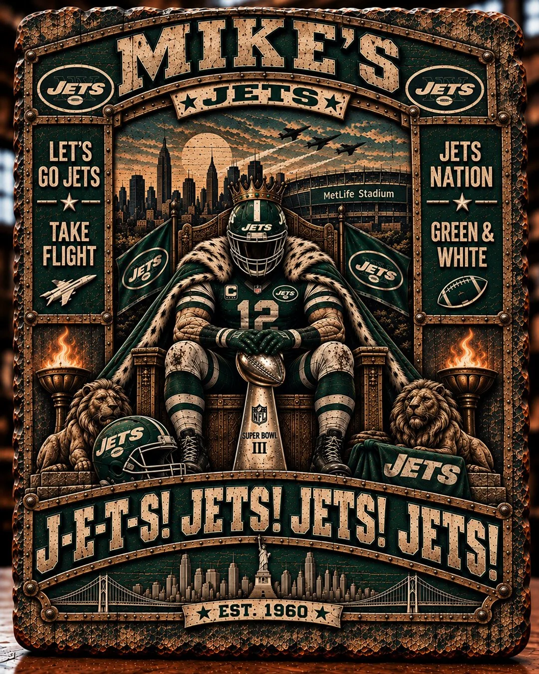 New York Jets Football Team Super Bowl III Champions Wooden Wall Art