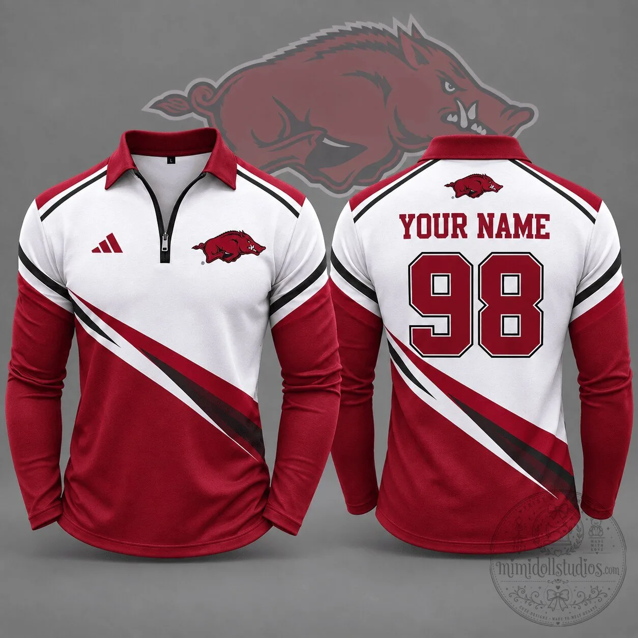 Arkansas Razorbacks Personalized Elite Motion Quarter Zip Long Sleeve Polo Shirt
