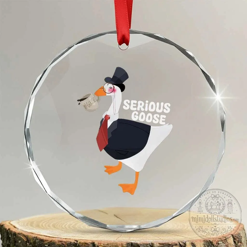 Serious Goose Crystal Glass Christmas Ornament Funny Office Animal Meme