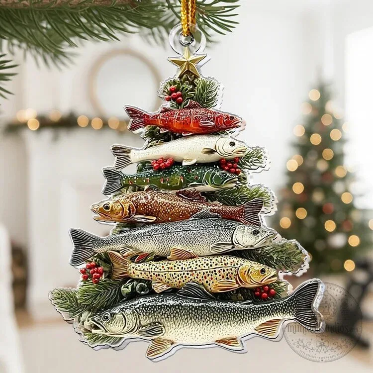 Merry Fishmas Christmas Tree Fishing Lovers Personalized Acrylic Ornament