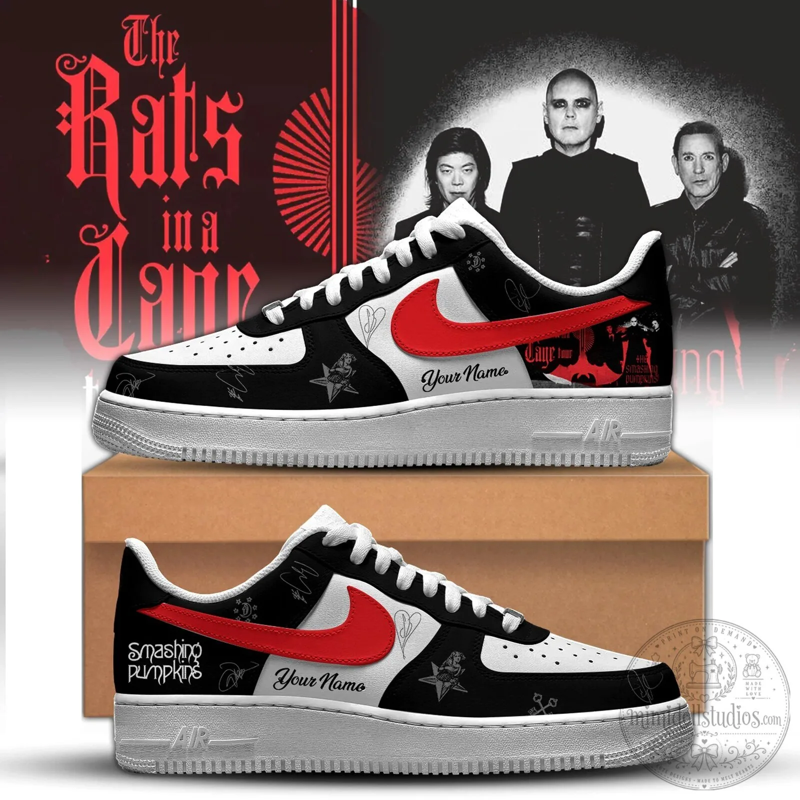 Smashing Pumpkins The Rats In A Cage Tour Custom Name Black and White Sneakers