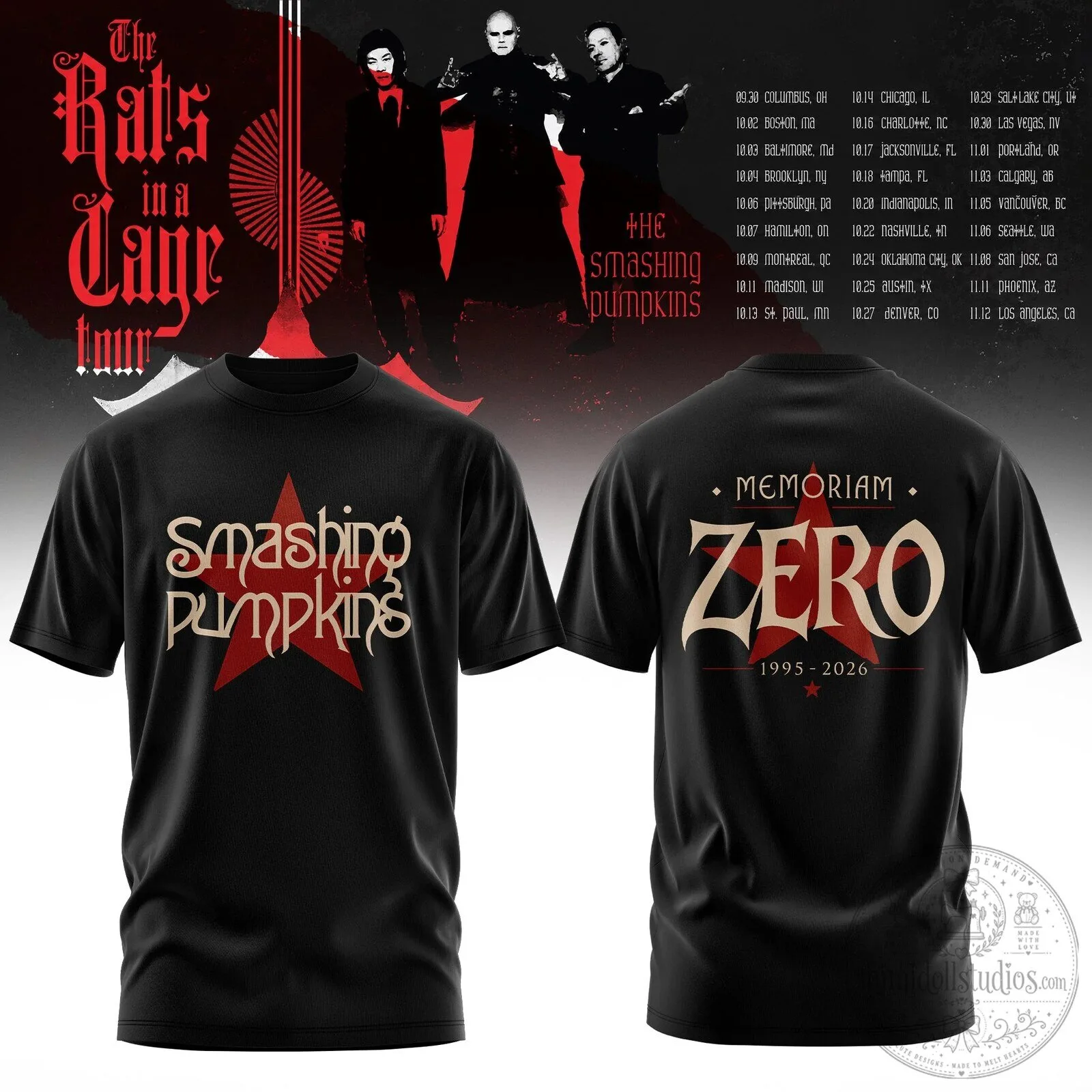 The Smashing Pumpkins Zero Memoriam Tour 2026 Black Concert T-Shirt 1 The Smashing Pumpkins Zero Memoriam Tour 2026 Black Concert T-Shirt