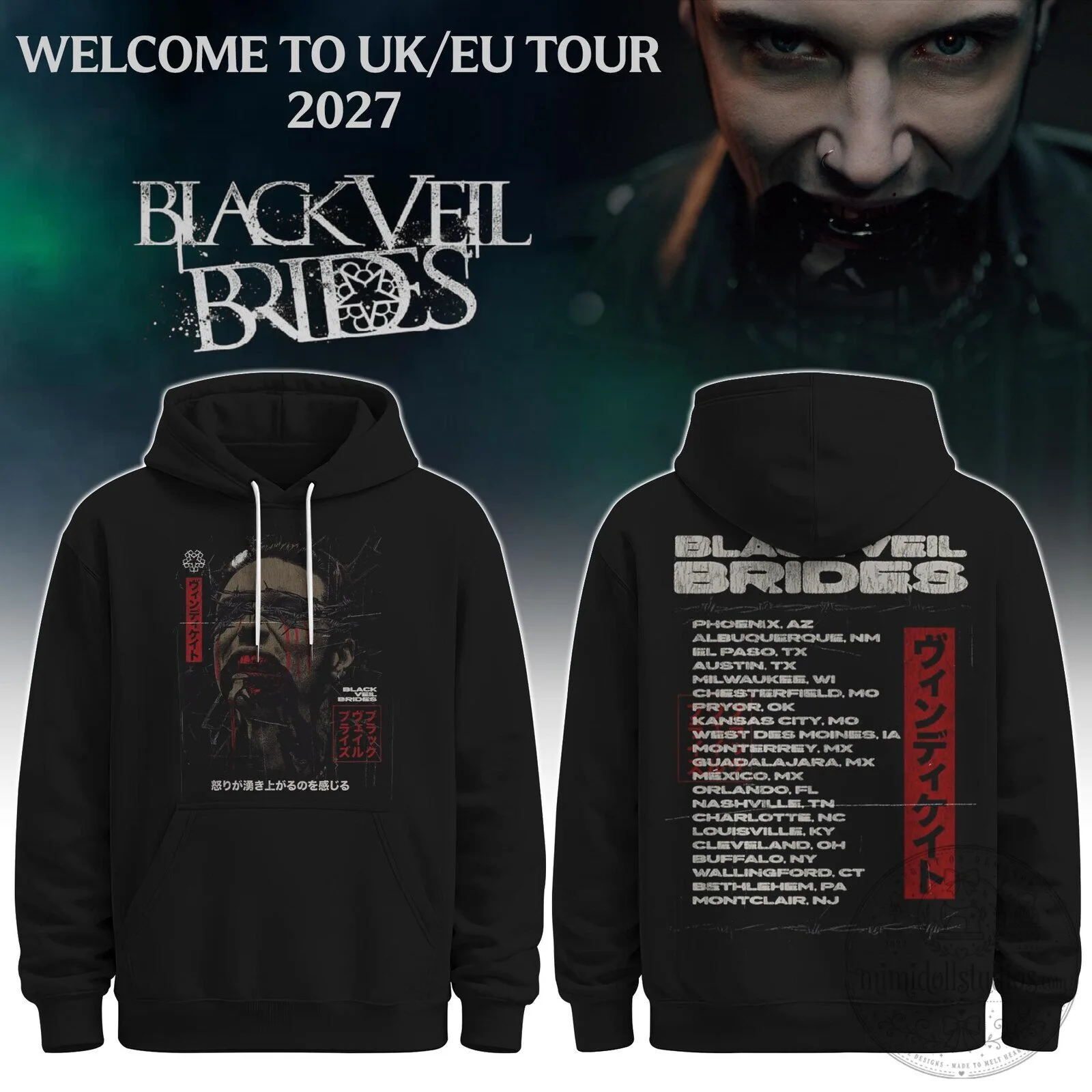 Black Veil Brides 2027 UK EU Tour Vindicate Album Art Hoodie