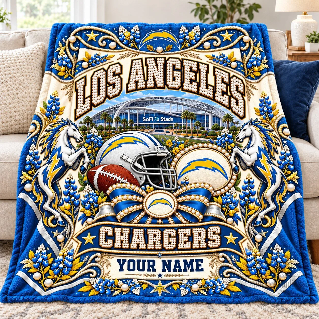 Los Angeles Chargers NFL Football Team Personalized Stadium Blanket