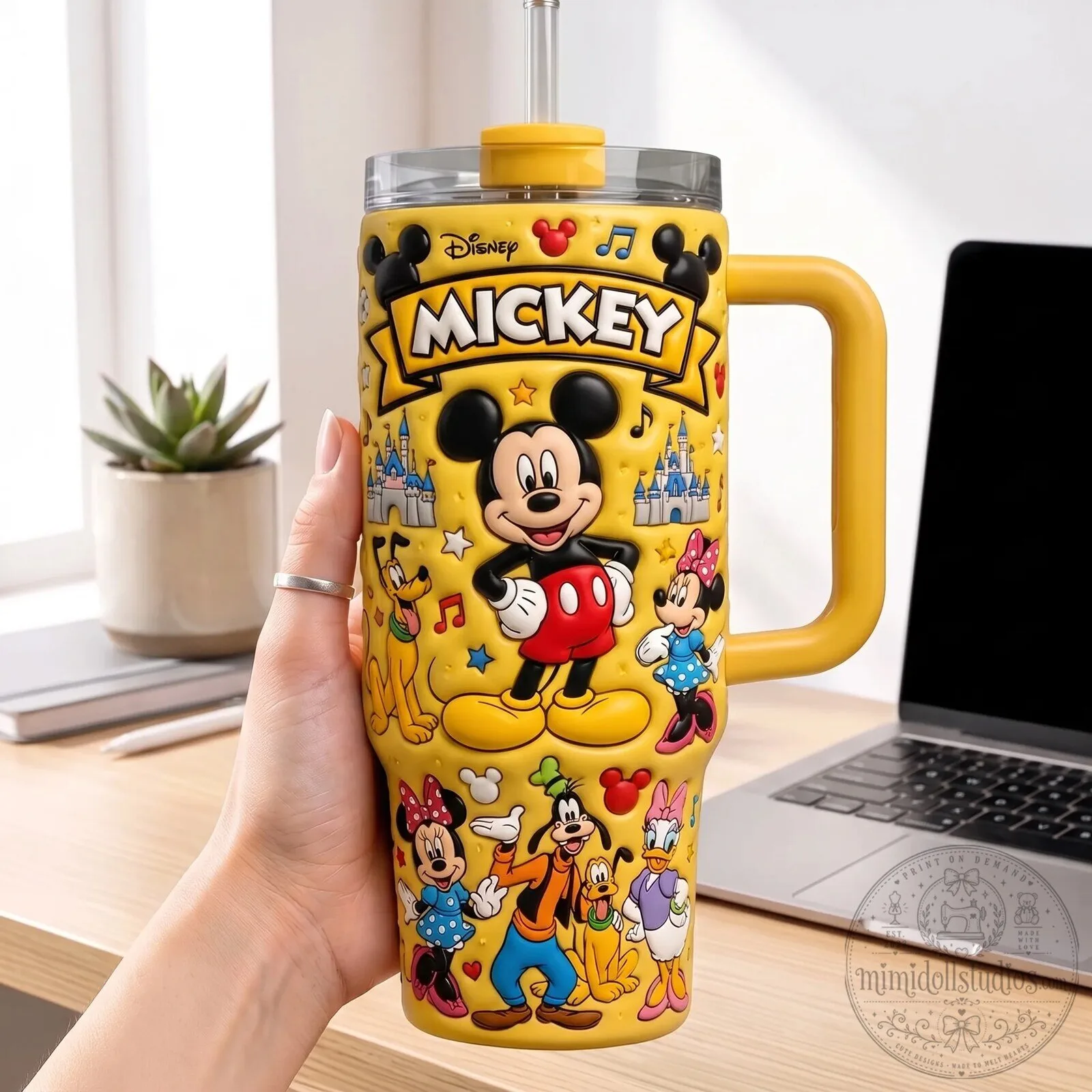 Mickey Mouse and Friends Disney Yellow 40oz Stainless Steel Tumbler with Handle