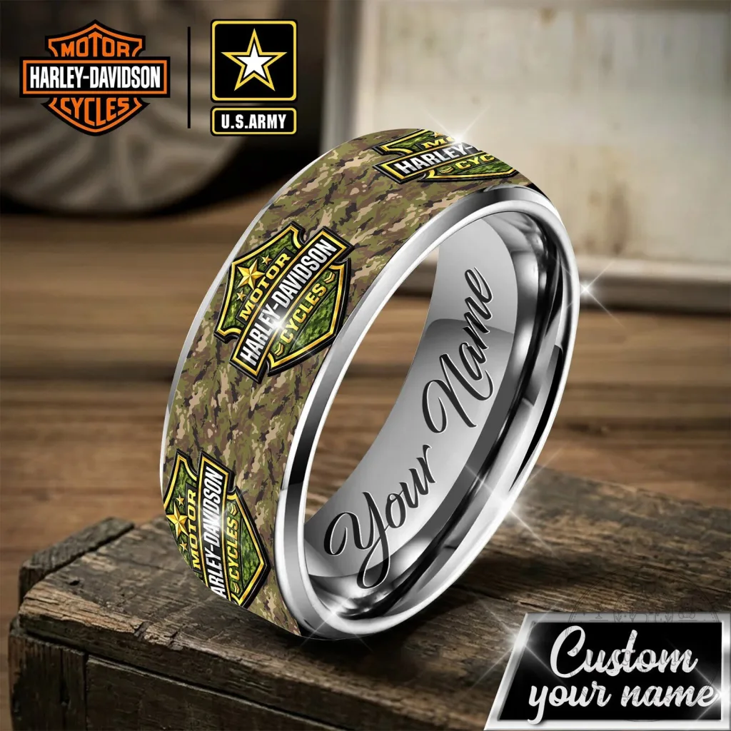Harley Davidson United States Army Camouflage Personalized Stainless Steel Ring Harley Davidson United States Army Camouflage Personalized Stainless Steel Ring