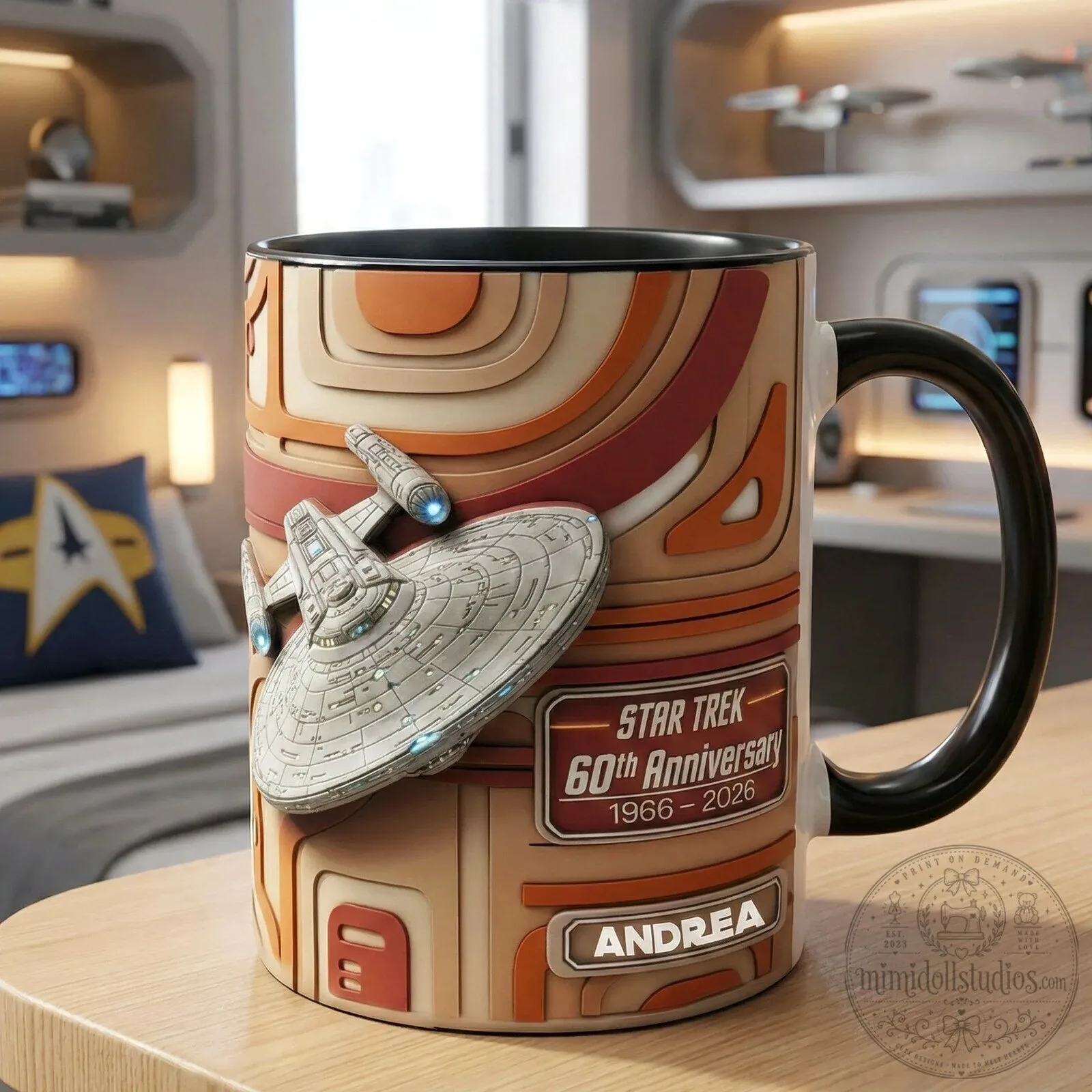 Star Trek 60th Anniversary Personalized Enterprise Spaceship Mug