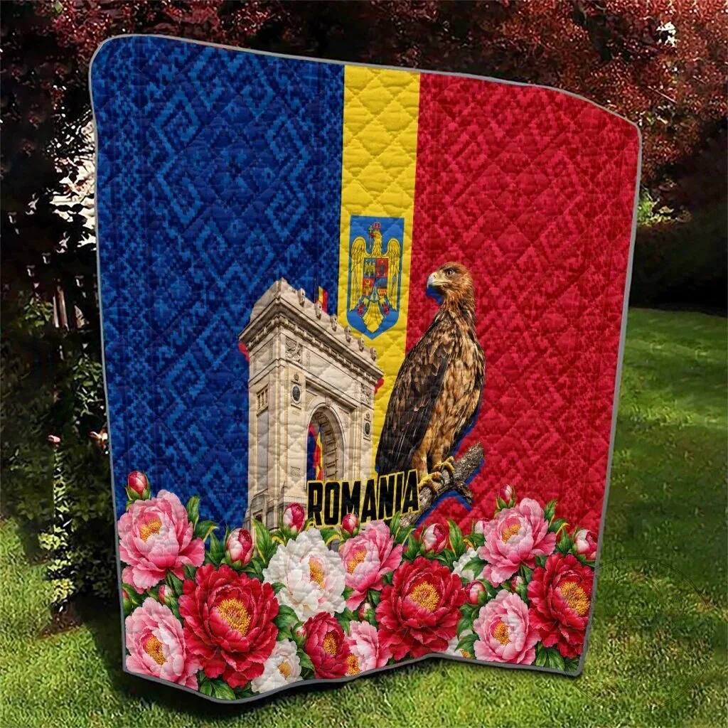 Romania Flag Eagle Arcul De Triumf Floral Peony Traditional Folk Pattern Quilt 12 Romania Flag Eagle Arcul De Triumf Floral Peony Traditional Folk Pattern Quilt