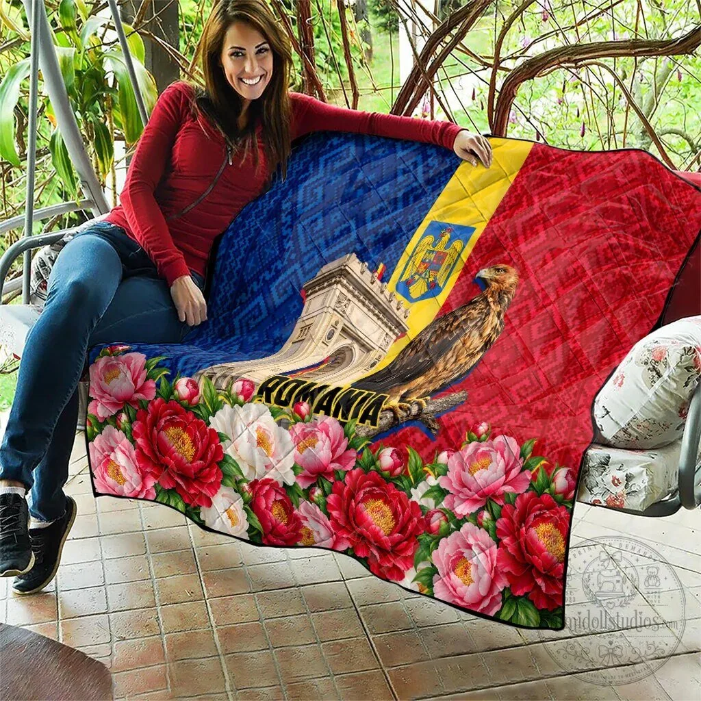 Romania Flag Eagle Arcul De Triumf Floral Peony Traditional Folk Pattern Quilt 15 Romania Flag Eagle Arcul De Triumf Floral Peony Traditional Folk Pattern Quilt