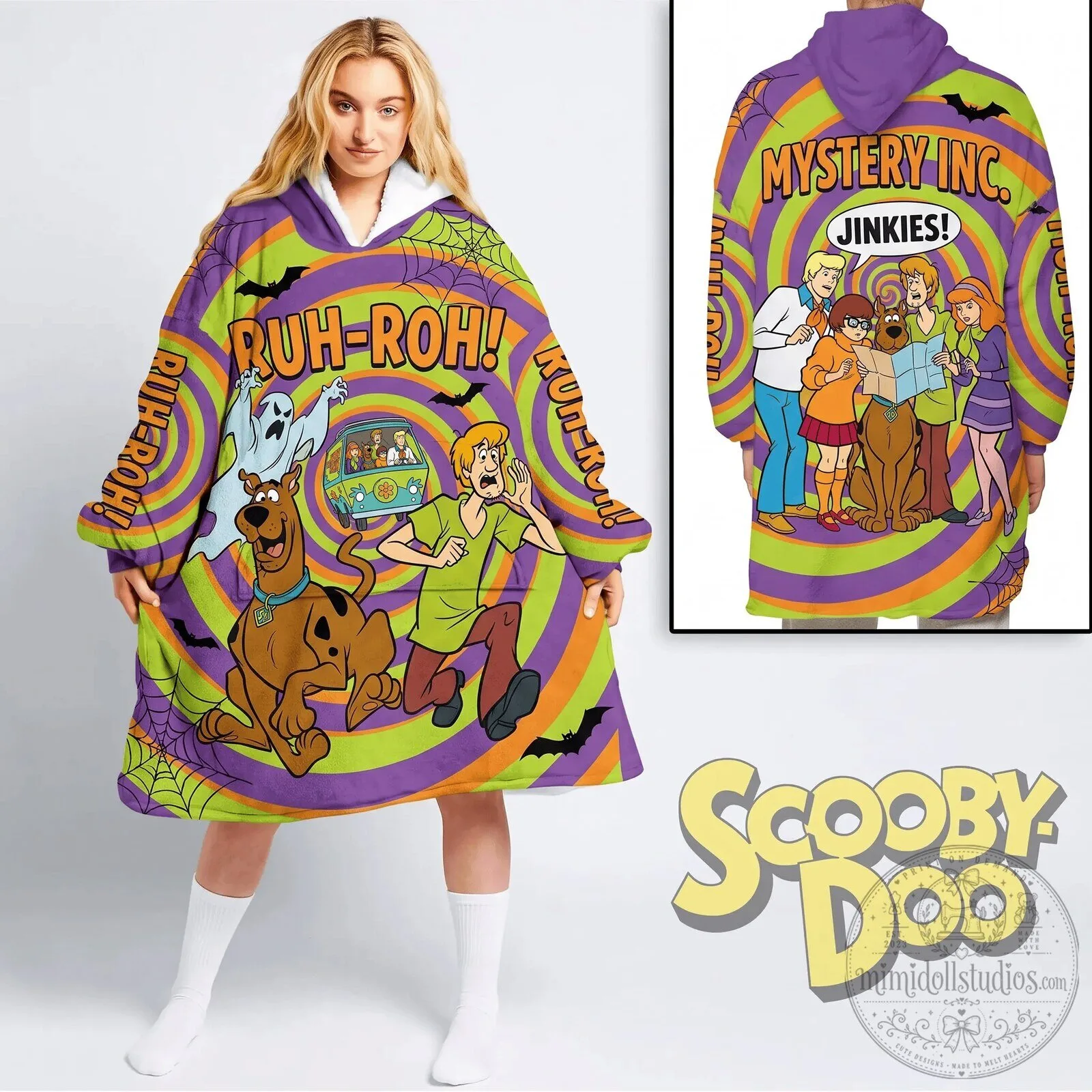 Scooby Doo Mystery Incorporated Ruh-Roh Jinkies Oversized Wearable Blanket Hoodie