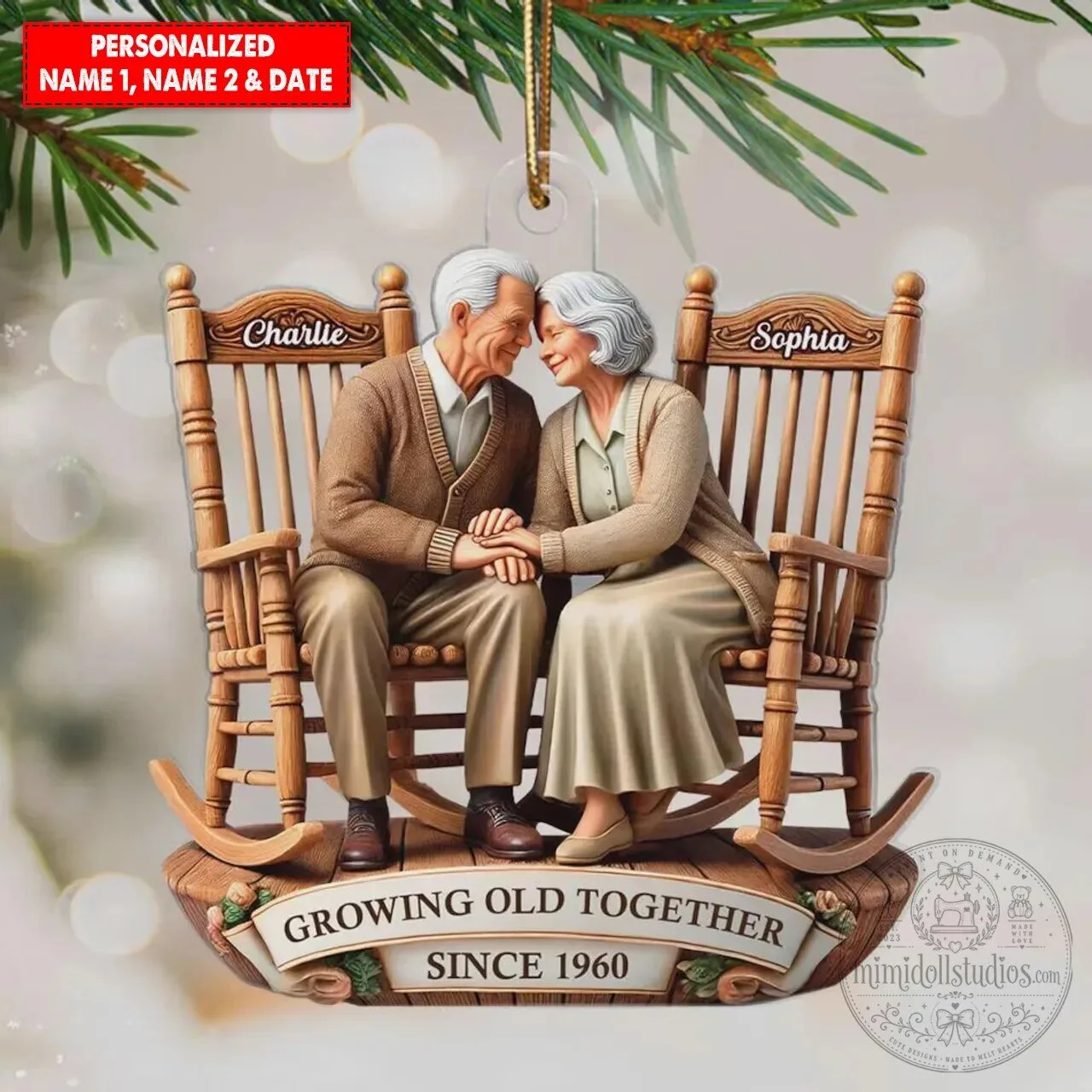 Personalized Growing Old Together Couple Christmas Ornament