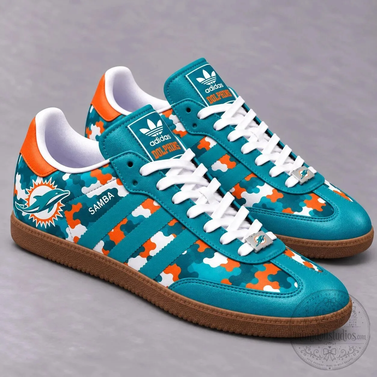 Miami Dolphins Team Logo Camouflage Pattern Design Adult Samba Shoes