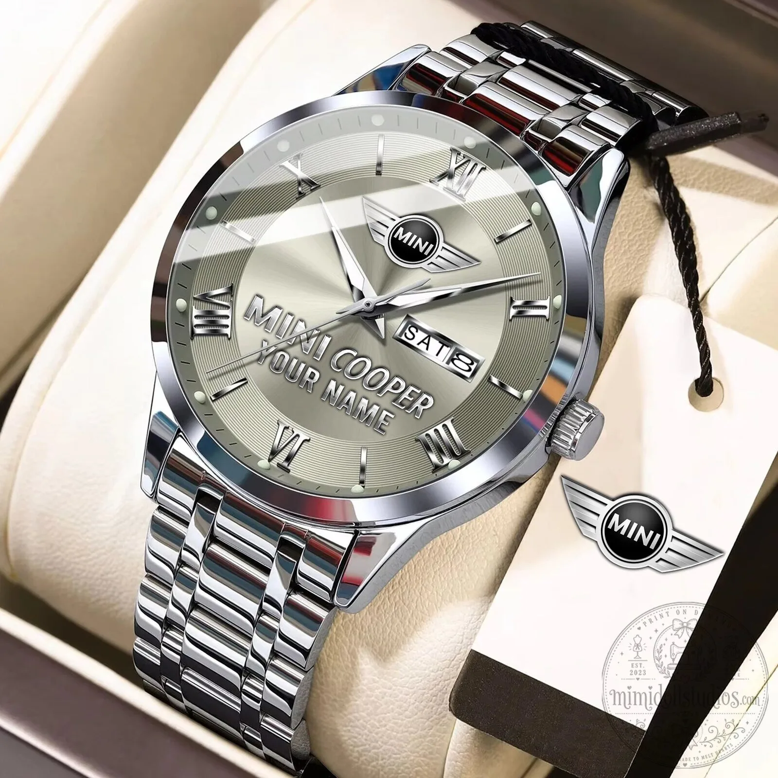 Mini Cooper Custom Name Silver Stainless Steel Men's Watch
