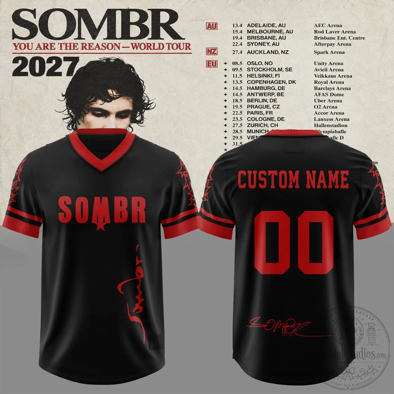 Sombr You Are The Reason World Tour 2027 Custom Football Jersey