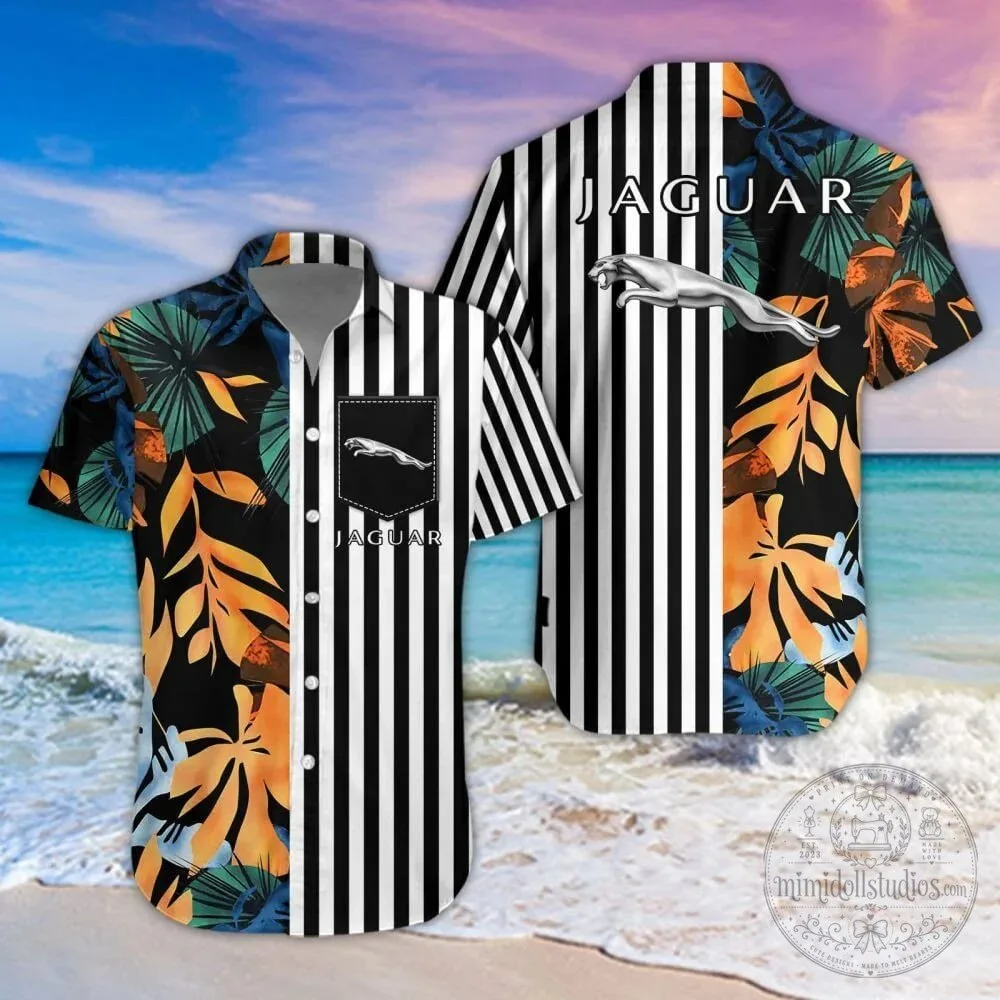 Jaguar Car Logo Tropical Leaves And Stripes Pattern Hawaiian Shirt 14 Jaguar Car Logo Tropical Leaves And Stripes Pattern Hawaiian Shirt