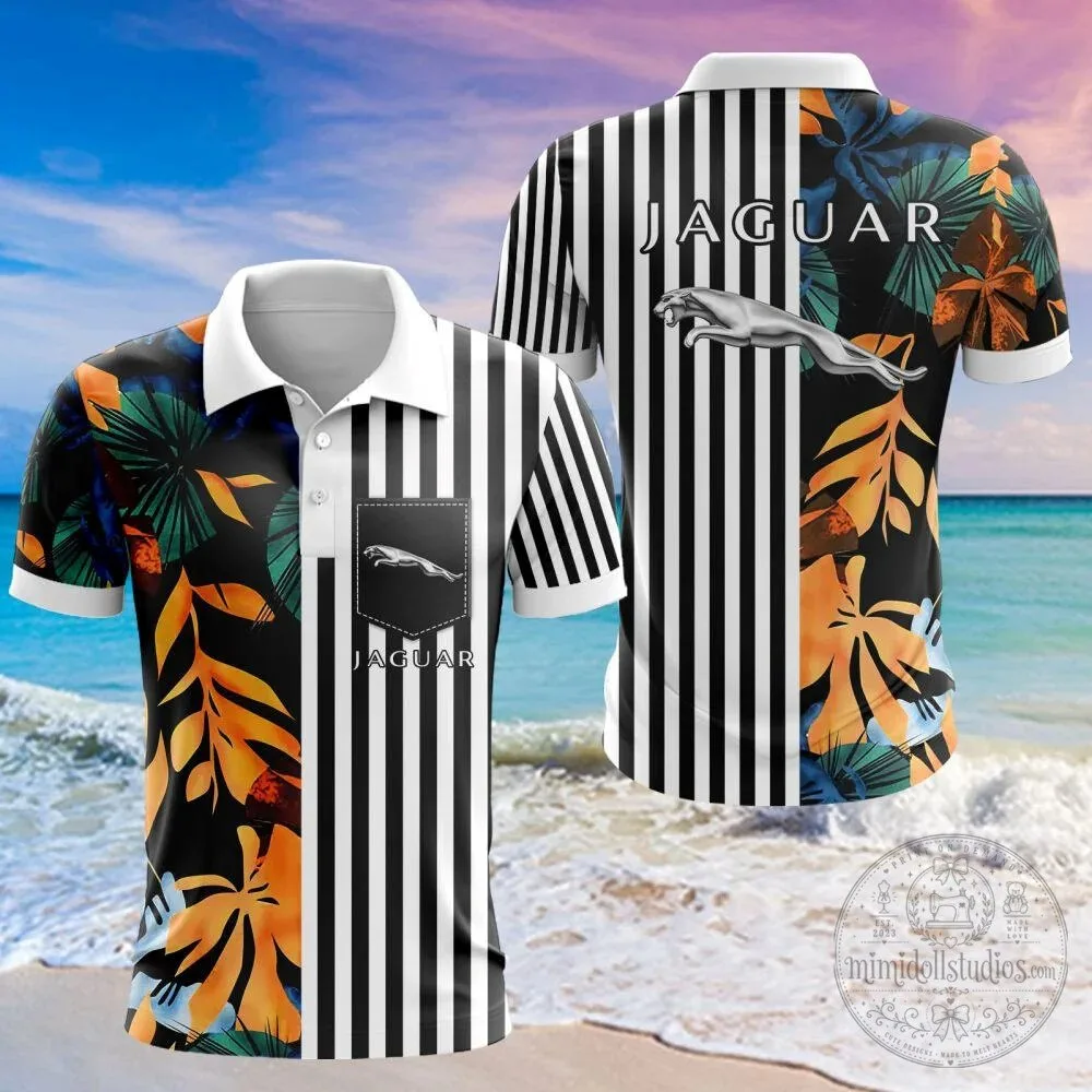 Jaguar Car Logo Tropical Leaves And Stripes Pattern Hawaiian Shirt 18 Jaguar Car Logo Tropical Leaves And Stripes Pattern Hawaiian Shirt