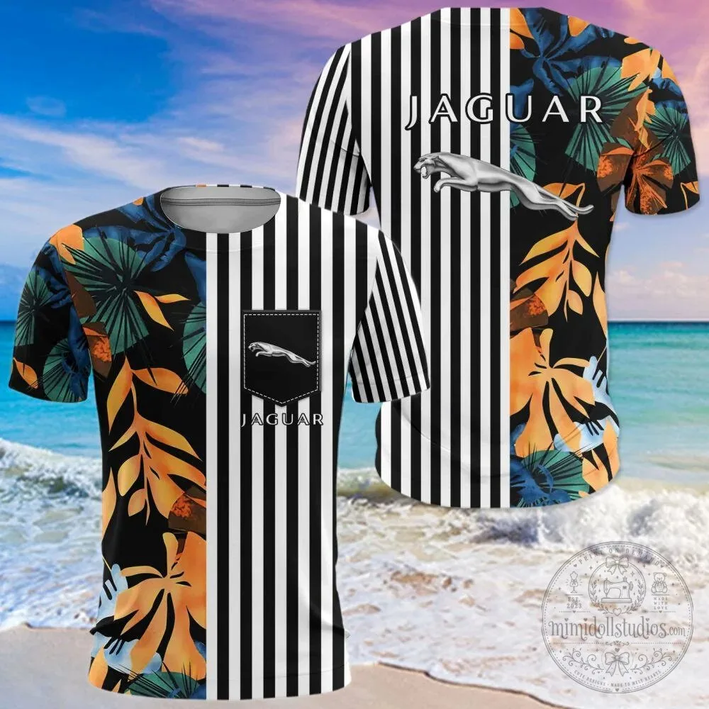 Jaguar Car Logo Tropical Leaves And Stripes Pattern Hawaiian Shirt 19 Jaguar Car Logo Tropical Leaves And Stripes Pattern Hawaiian Shirt