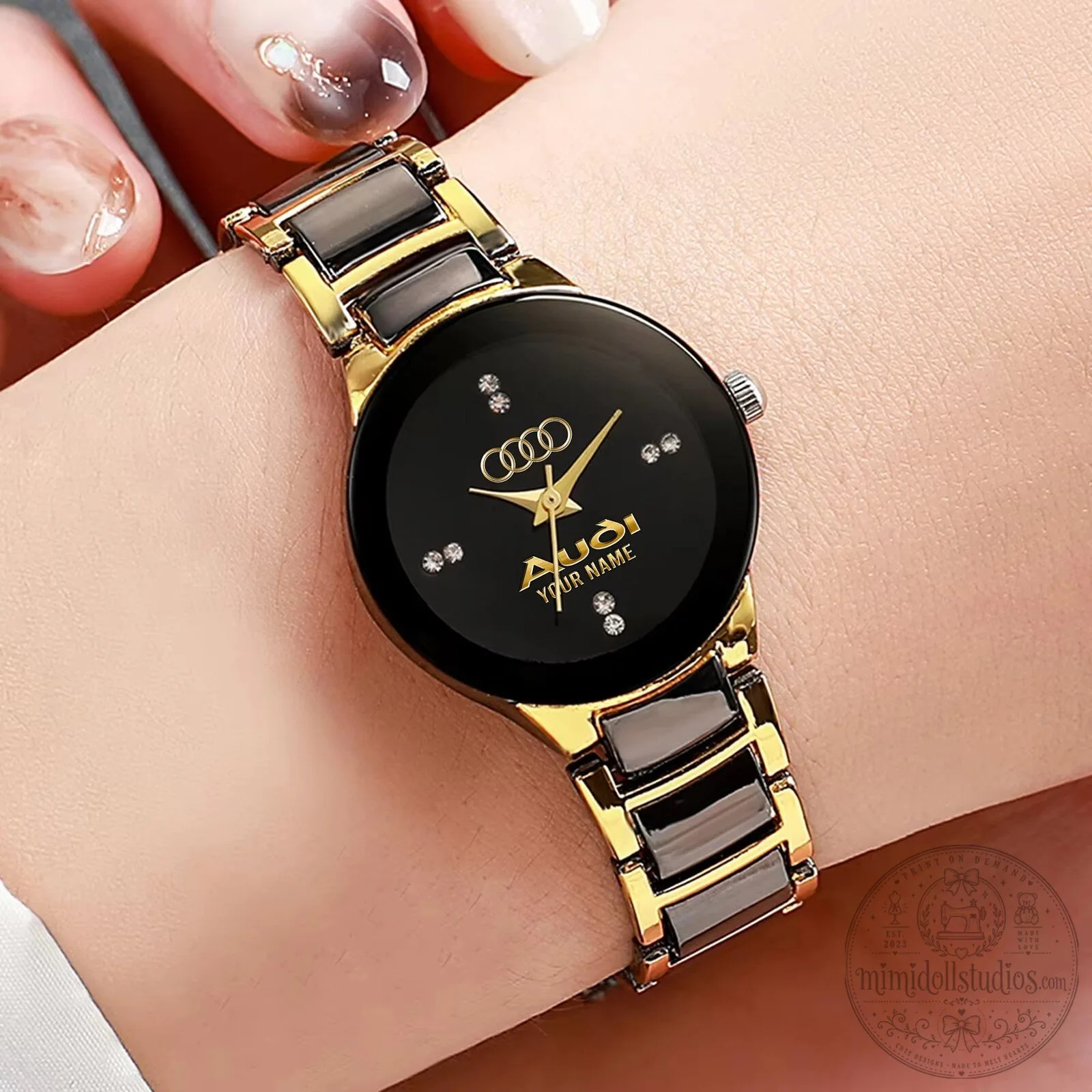 Audi Custom Name Gold Tone Women's Quartz Fashion Wrist Watch