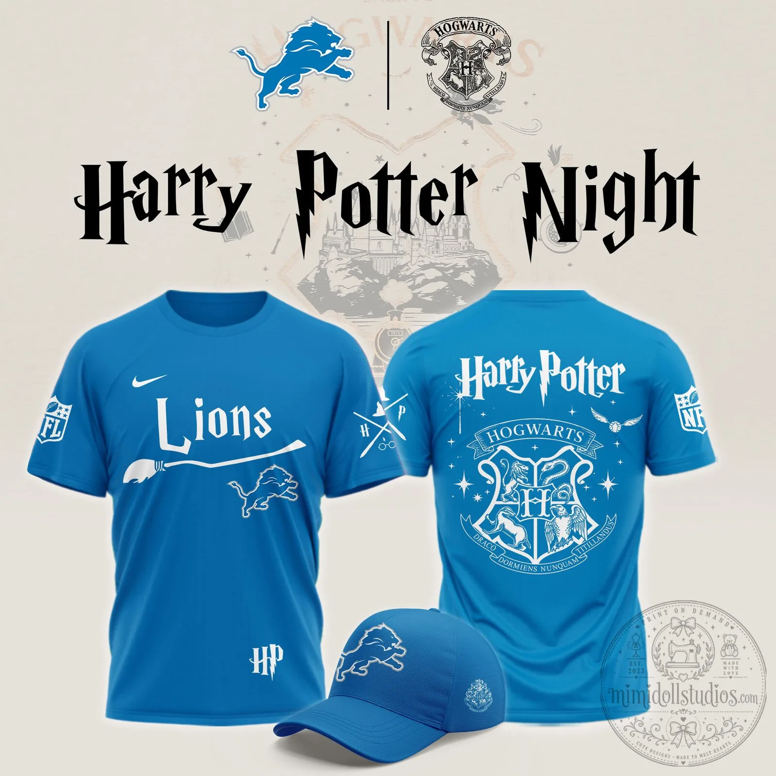 Detroit Lions Harry Potter Night Hogwarts Crest Blue T-Shirt 2 Detroit Lions Harry Potter Night Hogwarts Crest Blue T-Shirt