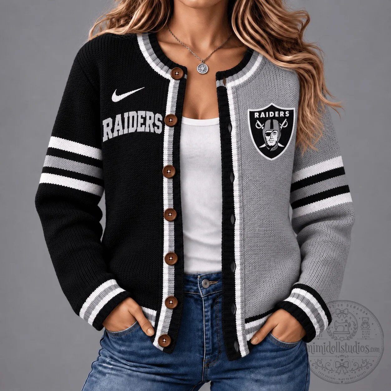 Las Vegas Raiders Women’s Split Colorblock Knit Cardigan Sweater