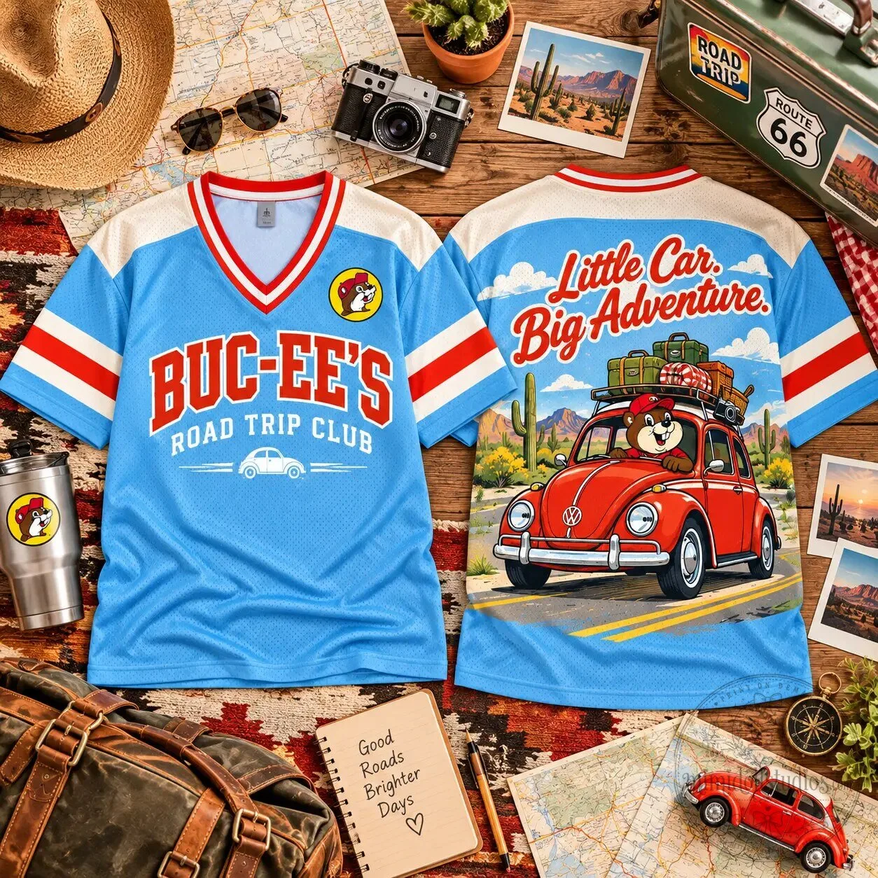 Buc-ee's Road Trip Club Little Car Big Adventure Baseball Jersey 8 Buc-ee