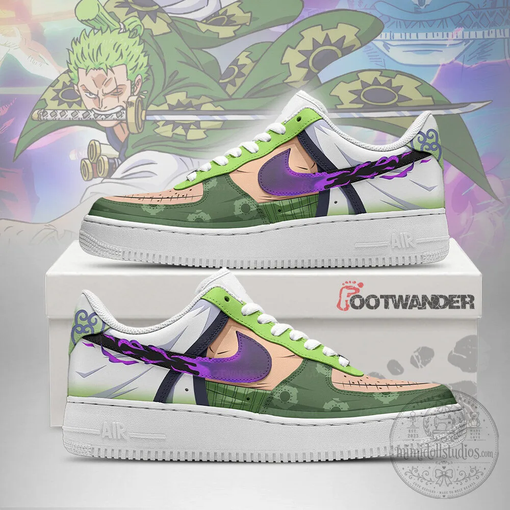 Roronoa Zoro One Piece Anime Air Force 1 Custom Embossed Logo Shoes