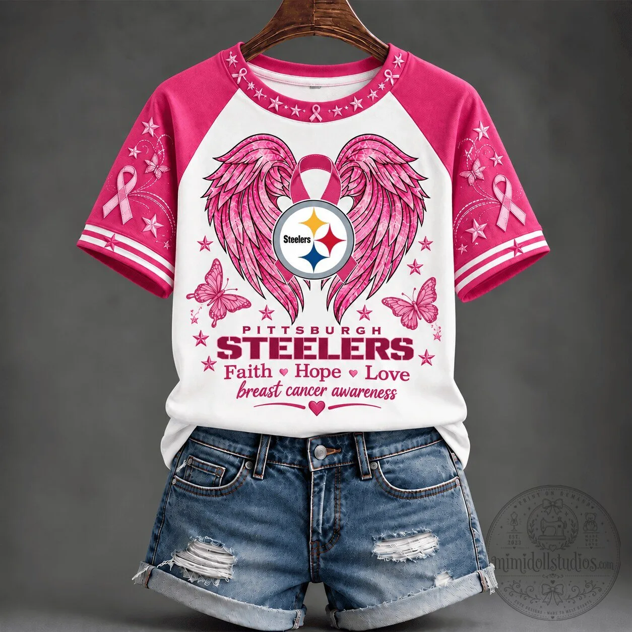 Pittsburgh Steelers Faith Hope Love Breast Cancer Awareness T-Shirt