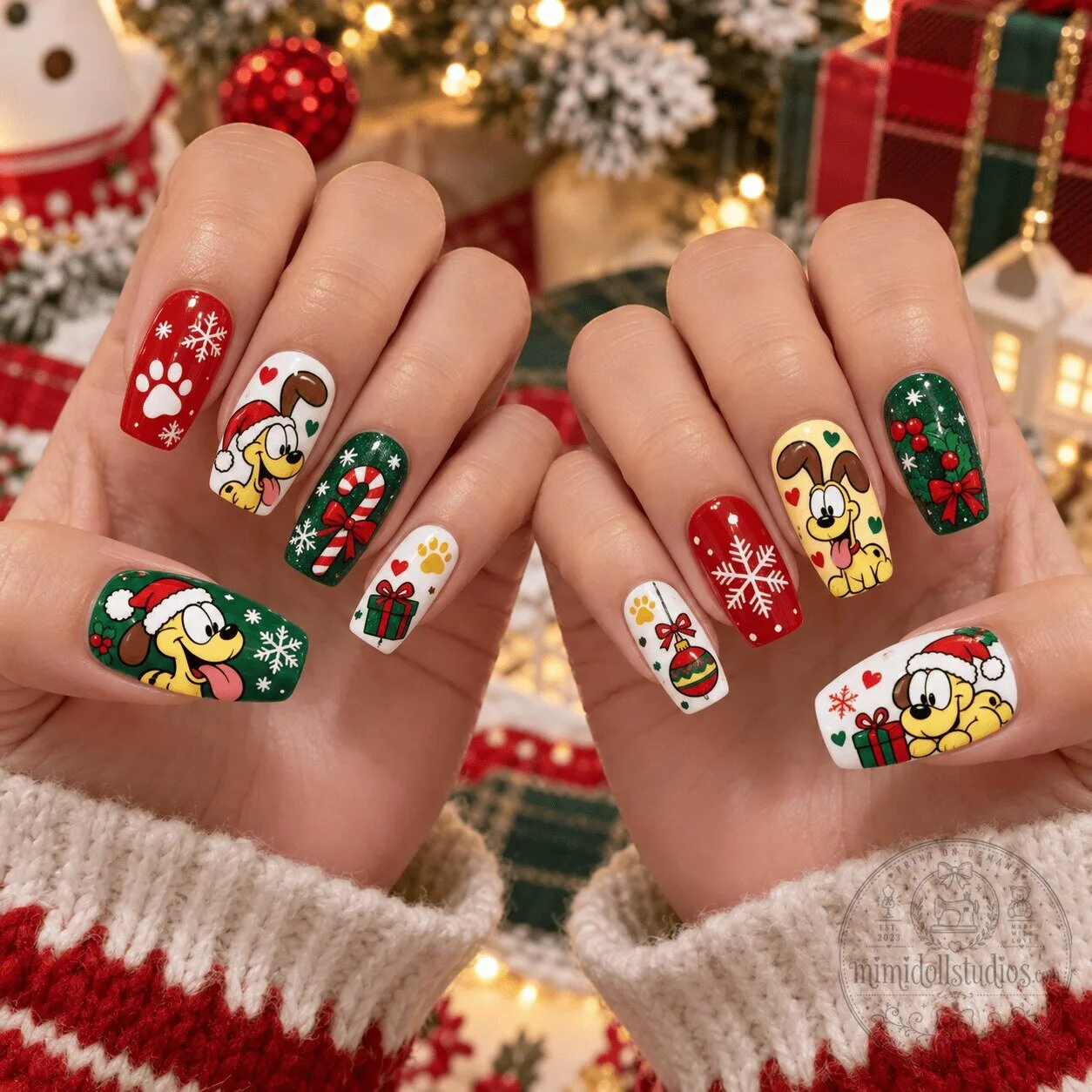 Snoopy Christmas Holiday Press-On Nails Set for Festive Manicure