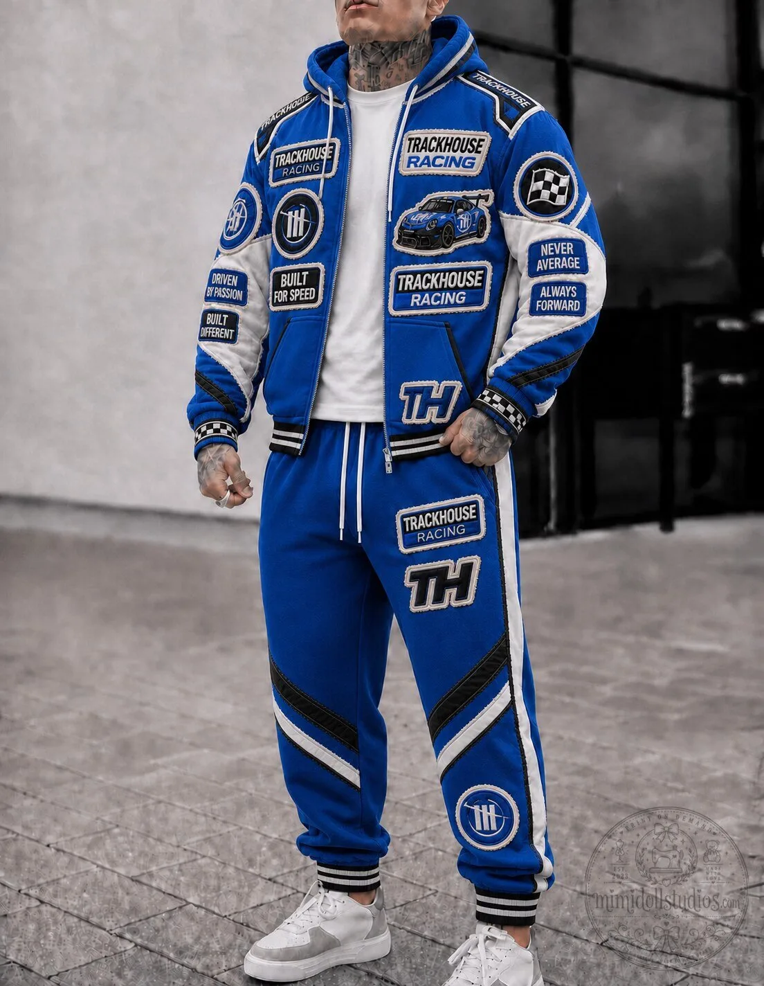 Trackhouse Racing Team Blue Color Block Patchwork Zipper Hoodie 5 Trackhouse Racing Team Blue Color Block Patchwork Zipper Hoodie