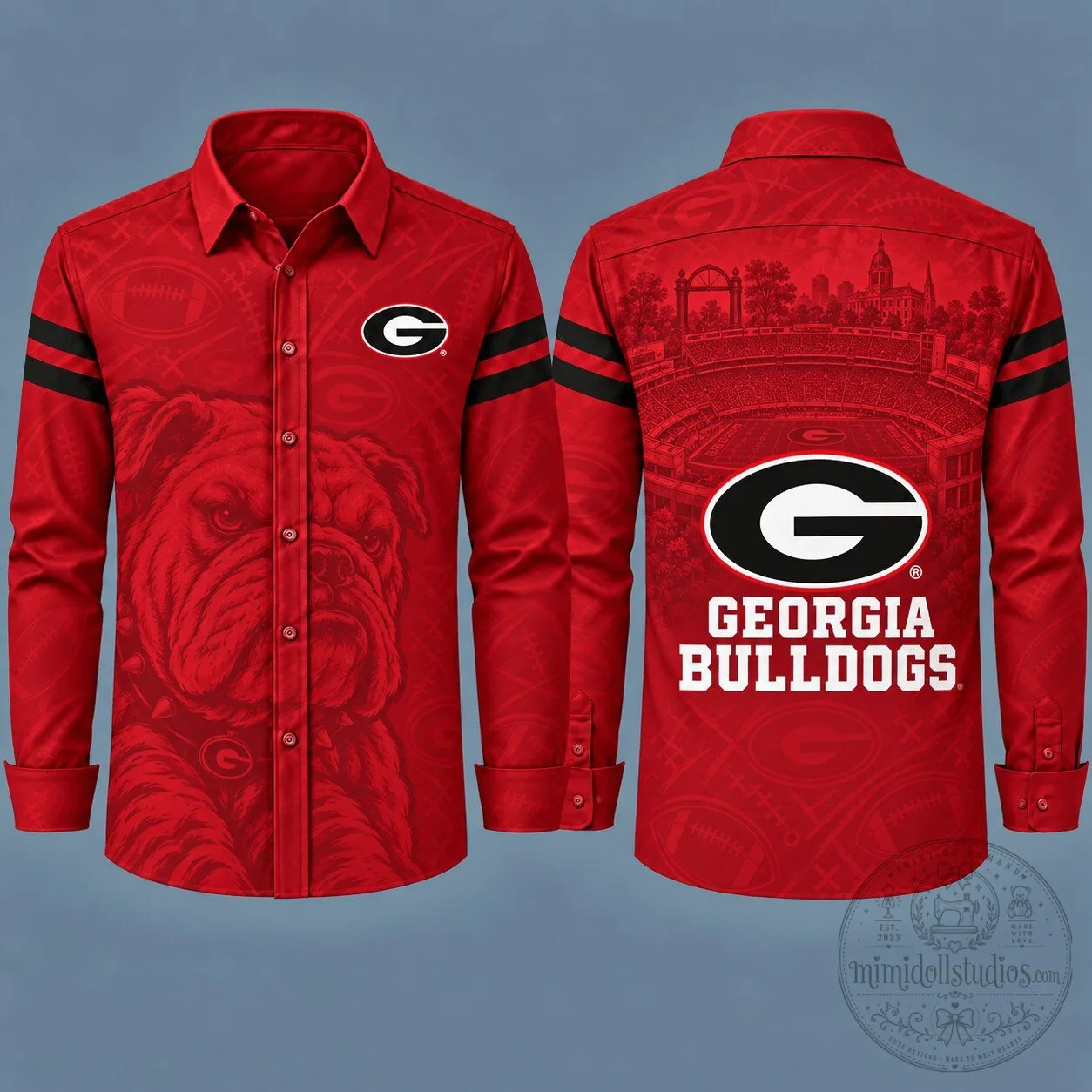 Georgia Bulldogs Football Team Mascot Red Long Sleeve Button Up Shirt