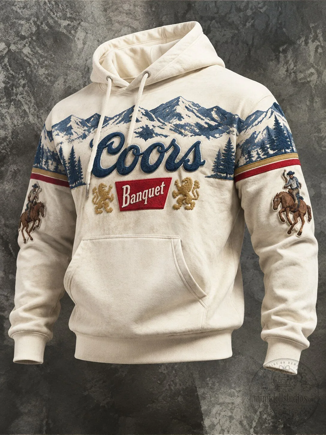 Coors Banquet Beer Mountain Cowboy Embroidered Vintage Hoodie
