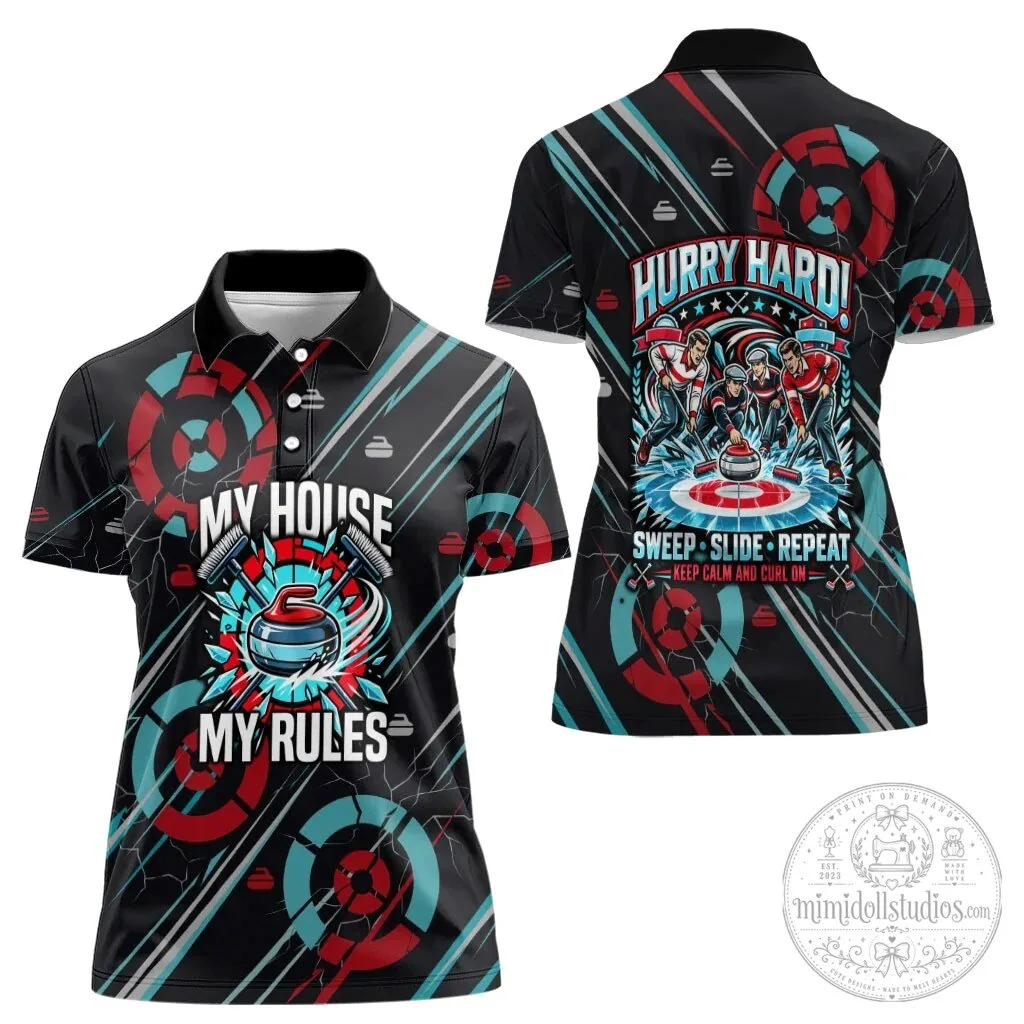 Curling My House My Rules Hurry Hard Vintage Retro Sports Quote Polo Shirt 11 Curling My House My Rules Hurry Hard Vintage Retro Sports Quote Polo Shirt