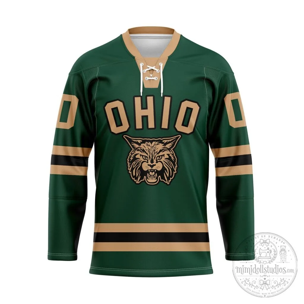 Ohio Bobcats NCAA Personalized Green Lace Hockey Jersey