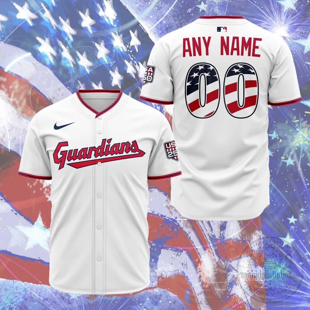 Cleveland Guardians Personalized Stars and Stripes Baseball Jersey for Fourth of July