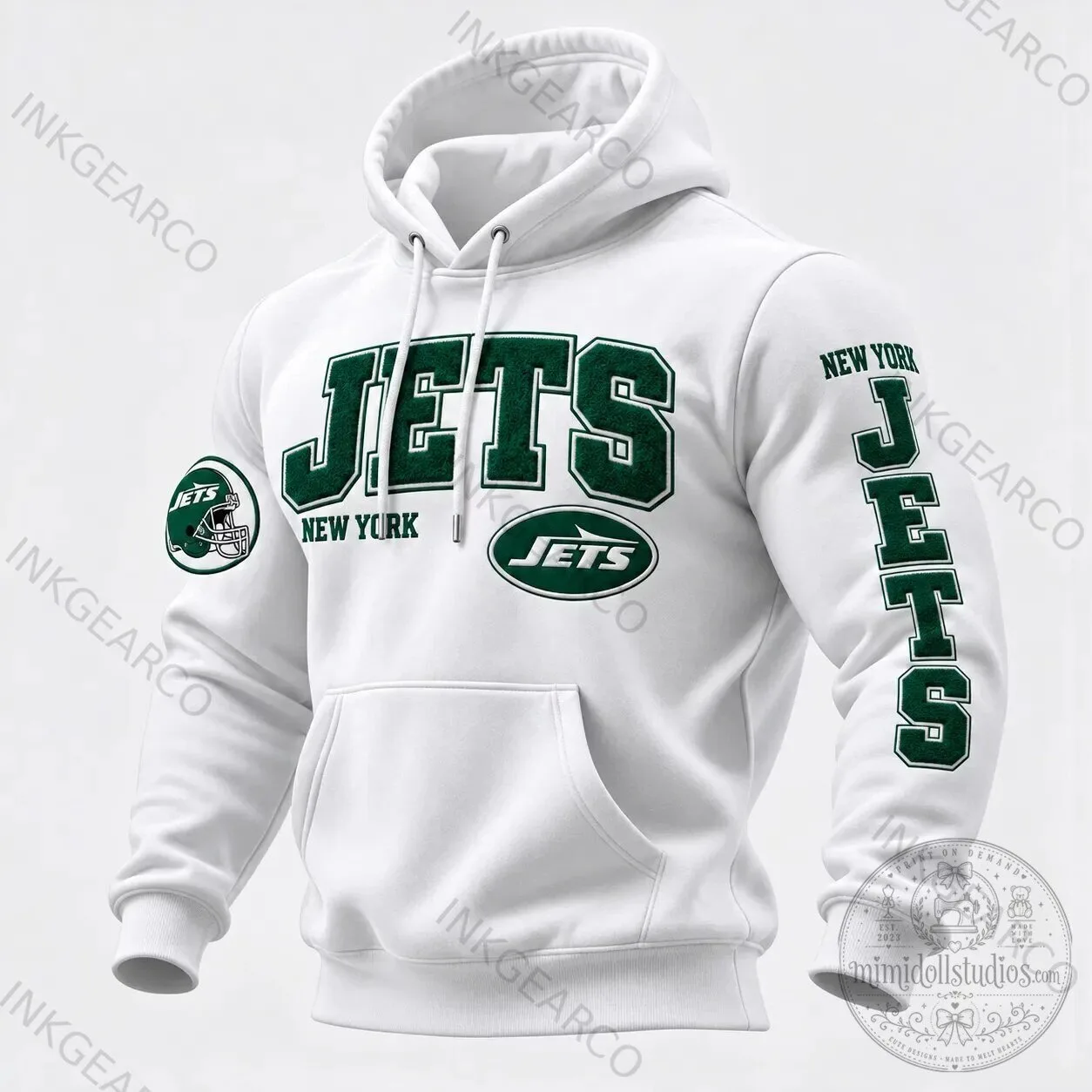 New York Jets American Football Team Logo White Pullover Hoodie 1 New York Jets American Football Team Logo White Pullover Hoodie
