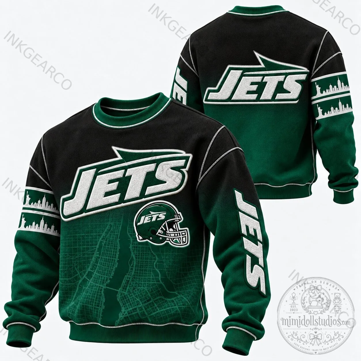 New York Jets Football Team Green Black Crewneck Sweatshirt